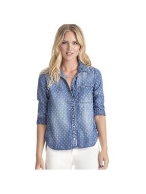 Anthropologie Cloth & Stone Printed Denim Chambray Button Down Shirt S